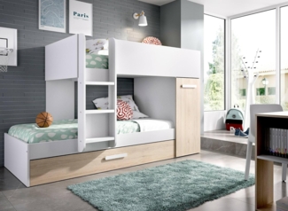Dmora - Schlafzimmer Eiger, Komplettes Schlafzimmer, Etagenbettkomposition mit Zwei Einzelbetten, 244x112h150 cm, Eiche und Weiß