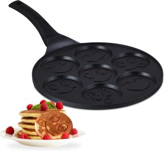 Relaxdays Pancake Pfanne mit Gesichtern, Aluminium schwarz, je Ø 8 cm