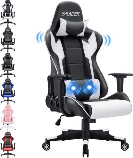 Homall Gaming Stuhl Zocker Computerstuhl, Gamer Ergonomischer Bürostuhl, Hohe Rückenlehne Drehstuhl, PC Stuhl Einstellbarer Neigungswinkel mit Kopfstütze und Lendenkissen (Weiß)