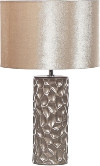 'Sankuru' Tischlampe Gold Keramik 50 cm geometrisches Muster Stoffschirm Trommelform Samt langes Kabel mit Schalter handgefertigt Schlaf- u. Wohnzimmer