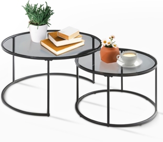 en.casa 'Kokkola' Couchtisch im 2er Set, Rauchglas schwarz/transparent, Ø80x45 und Ø60x39 cm