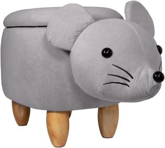 SVITA ANIMAL STORAGE Kinderhocker Tierhocker mit Stauraum gepolsterter Hocker mit Holzbeinen Grau Tier-Motiv Maus