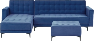 4-Sitzer Ecksofa Samtstoff blau schwarz rechtsseitig mit Schlaffunktion Ottomane ABERDEEN