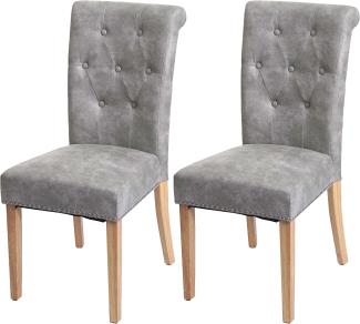 2er-Set Esszimmerstuhl Chesterfield II, Nieten ~ Stoff/Textil hellgrau, helle Beine