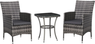 Outsunny Sitzgruppe Rattan Gartenmöbel Set mit Beistelltisch Bistroset, (Sitzgarnitur, 3-tlg, Gartenmöbel Set), Dunkelgrau 60 x 58,5 x 89,5 cm