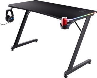 Trust Gaming GXT 709 Luminus RGB Gaming Tisch mit LED Beleuchtung, 10 Modi, USB-Betrieb, Gaming Schreibtisch mit Headset und Getränkehalter, Computertisch 120x60 für Büro, Gamer - Schwarz