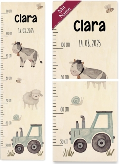 Messlatte - Bauernhof mit Tieren Traktor Name und Datum Geschenk Landwirtschaft Bauern Kinder - 50-110 cm - Holz - kind traktoren
