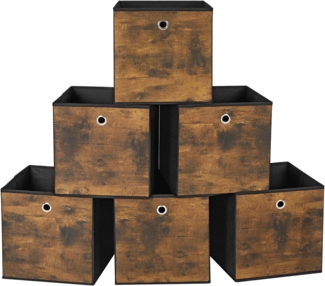 SONGMICS Aufbewahrungsbox, 6er Set, Ordnungsboxen, Vliesstoff, Faltbox, 30 x 30 x 30 cm, Stoffbox, für Würfelregal, Organizer für Kleidung, vintagebraun-schwarz RFBDE102B01