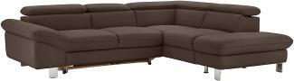 Mivano Ecksofa Driver mit Ottomane rechts, Ledercouch mit Bettfunktion und Bettkasten klein / Inkl. verstellbare Kopfstützen, 266 x 73 x 214, Kunstleder, Grau-Braun