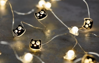 moses Ed, the Cat Mini-Lichterkette | 2,20 m LED-Lichterkette im Katzen-Design | 20 LEDs für den Innenbereich, Schwarz