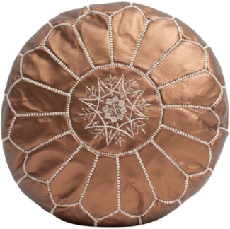 Leder Pouf Rot rund gefüllt - marokkanische Sitzkissen dunkelrot mit weißer Ziernaht Sitzpouf Fußhocker 100% Handarbeit Sitzsack Ottoman orientalische Lederpouf Bodenkissen weinrot bordeaux (Pouf rot)