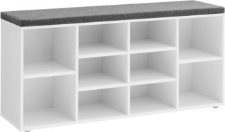 Vasagle Schuhbank mit 10 Fächern, Spanplatte weiß / Leinenimitat grau, 48 x 30 x 104 cm