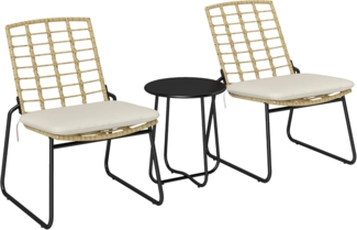 Outsunny Gartenlounge-Set 3-teilig, mit 2 stapelbar Stühle, Tisch, Kissen, wetterfest, (Balkonmöbel Set für 2 Personen, 3-tlg, Rattan Gartenmöbel Set), für Terrasse Balkon, Beige & Braun