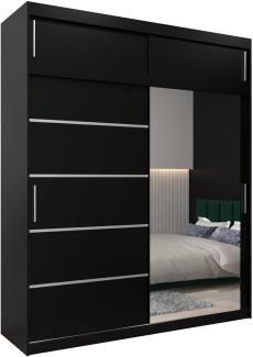 Kryspol Schwebetürenschrank Verona 2-200 cm mit Spiegel Kleiderschrank Kleiderstange und Einlegeboden Schlafzimmer- Wohnzimmerschrank Schiebetüren Modern Design (Schwarz mit Erweiterung)