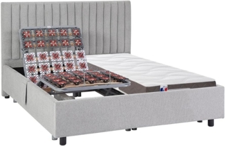 Vente-unique - Dekoratives Bett mit elektrischer Relaxfunktion mit Tellern + 3-Zonen-Matratze aus 100 % Latex - 2 x 90 x 200 cm - Stoff - Grau - TIARI von YSMÉE