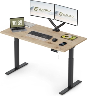 E.For.U® Höhenverstellbarer Schreibtisch 160x80 cm, 2 Motoren, Stabiler Schreibtisch Höhenverstellbar Elektrisch mit 2-Fach-Teleskop, 4 Memory-Steuerung, mit Tischplatte (Schwarz + Asteiche)