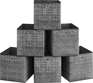 SONGMICS Aufbewahrungsbox, 6er Set, Ordnungsboxen aus Vliesstoff mit Griff, Boxen Aufbewahrung, 33 x 33 x 33 cm, Organizer Box, für Würfelregal, Faltbox, Kleideraufbewahrung, schwarz meliert RFBDE033B01V1