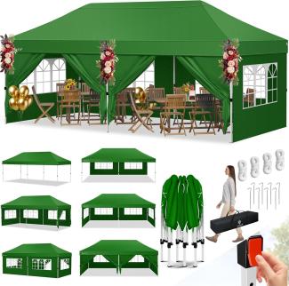 KESSER® Pavillon Faltpavillon 6x3m Festzelt mit 6 abnehmbaren Seitenwänden | Gartenzelt Höhenverstellbar & Wasserdicht + Tasche Bodenanker | Pop-Up Klicksystem UV-Schutz 50+ Partyzelt Grün