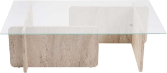 Vente-unique - Couchtisch - Sicherheitsglas - Travertin-Optik - Beige & Transparent - AZRA