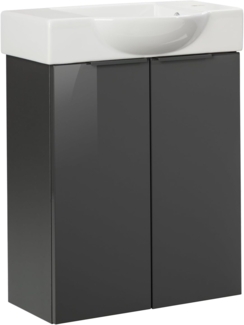 Fackelmann SBC LUNA Gäste WC Set 2-teilig 55 cm, Anthrazit, 2 Türen , Keramik Hahnloch rechts