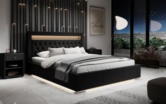 Designer Polsterbett Infinity inkl. RGB, USB und Stauraum 180x200 Schwarz H2 (bis 70kg)