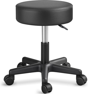 TRESKO Rollhocker höhenverstellbar Schwarz | Drehhocker 10 cm Dicke Polsterung | Arbeitshocker 360° drehbar | Hocker