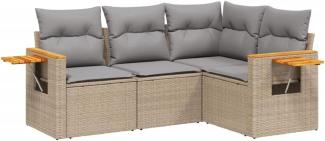 vidaXL 4-tlg. Garten-Sofagarnitur mit Kissen Beige Poly Rattan 3259175