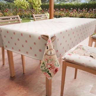PETTI Artigiani Italiani - Tischdecke Ostern schmutzabweisend rechteckig Tischdecke Ostern Küche Design Pink Kaninchen X12 Sitze (140x240 cm) 100% Made in Italy