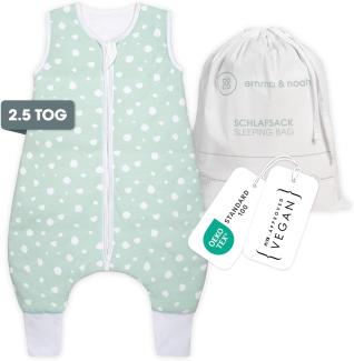 emma & noah Baby Schlafsack mit Füßen 2.5 TOG, Strampelsack für den Herbst und Winter, Bio-Baumwolle, Oeko-TEX Zertifiziert, Kuscheliger Schlafsack für Neugeborere (Punkte Mint, 90 cm)