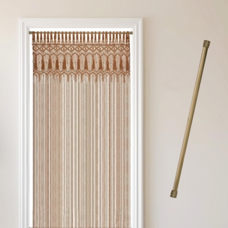 Cozyor Türvorhang Makramee 132 x 200 cm Boho Vorhang Fenstervorhang Raumteiler (1 St), Schlaufen, Baumwolle, mit Vorhangstange ohne Bohren braun, Wandteppich Wandbehang