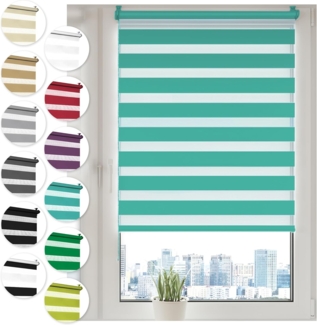 Doppelrollo Klemmfix ohne Bohren 35x130 cm Türkis Duo Rollo Klemmrollo Sonnenschutzrollo Fensterrollo für Fenster & Türen Zebrarollo Seitenzugrollo