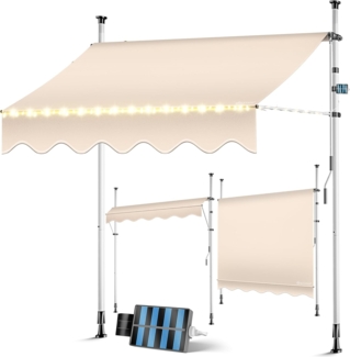 KESSER® Klemmmarkise mit Handkurbel & LED Lichterkette | Balkonmarkise ohne Bohren | Markise UV-beständig höhenverstellbar & wasserabweisend | Sonnenschutz für Balkon Terrasse & Garten 250cm