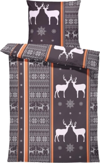 One Home Bettwäsche Rentiere, Biber, 2 teilig, Schneeflocken, kuschelig flauschig warm weich Baumwolle Winter
