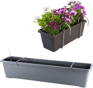 Blumenkasten mit Wasserspeicher Bergamot Balkon Kasten Pflanz Kübel Gefäß 80 cm anthrazit