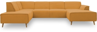DOMO Collection Jules Wohnlandschaft, Skandinavisches Sofa mit Federkern, Couch in U-Form, gelb, 191 x 333 x 159 cm