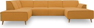 DOMO Collection Jules Wohnlandschaft, Skandinavisches Sofa mit Federkern, Couch in U-Form, gelb, 191 x 333 x 159 cm