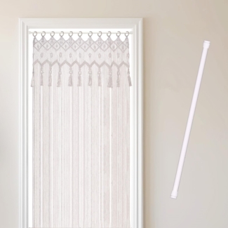 Cozyor Vorhang Makramee 132x200 cm mit Vorhangstange 70-120 cm, Boho Gardine (1 St), Ösen, Baumwolle, Raumteiler weiß Purity, Boho Wandteppich, Boho Türvorhang handgemacht