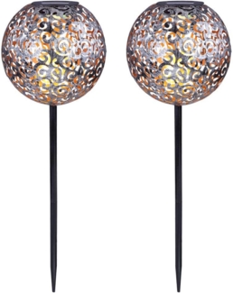 2x LED Solarleuchten, Dekorgeflecht-Kugel, Höhe 54 cm