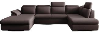 Designer Sofa Emiliano mit Schlaf- und Klappfunktion Stoff Dunkelbraun Links