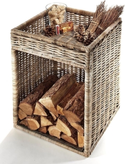 Kobolo Kaminholzkorb Kaminholzständer aus Rattan mit Ablagefläche