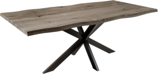 riess-ambiente Baumkantentisch WILD OAK 200cm smoked finish / schwarz · Esszimmertisch aus Eiche (Einzelartikel, 1-St), Holztisch · Metallgestell in Stern-Form · Spider-Gestell · Design