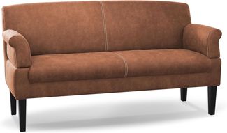 CAVADORE 3-Sitzer Küchensofa Malm, Sitzbank für Küche oder Esszimmer in Lederoptik, Inkl. Armteilverstellung, Federkern und moderner Kontrastnaht, 182 x 97 x 78, Mikrofaser: cognac