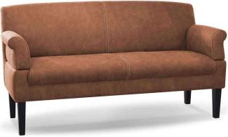 CAVADORE 3-Sitzer Küchensofa Malm, Sitzbank für Küche oder Esszimmer in Lederoptik, Inkl. Armteilverstellung, Federkern und moderner Kontrastnaht, 182 x 97 x 78, Mikrofaser: cognac