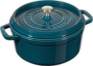 STAUB Gusseisen Bräter/Cocotte, Rund 20 cm, 2,24 L, Aromaregen Funktion, Für alle Herdarten geeignet, La Mer