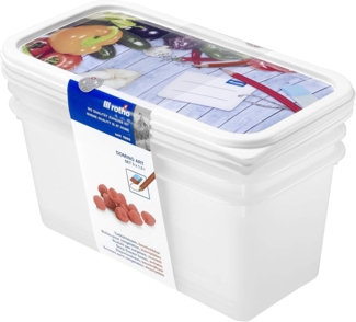 Rotho Domino 3er-Set Gefrierdosen 1.5l mit beschreibbarem Motiv auf dem Deckel, Kunststoff (PP) BPA-frei, weiss, 3x1.5l (23.3 x 11.8 x 11.2 cm), Weiß