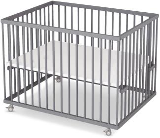 Sämann Laufgitter PREMIUM 75x100 cm mit Matratze - TÜV geprüft 2022 - stufenlos höhenverstellbar Laufstall Baby Buche grau