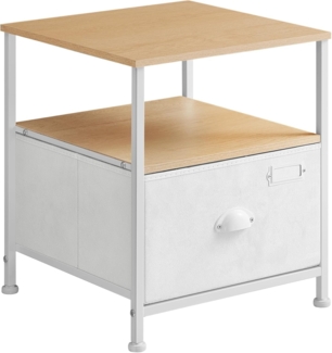 Songmics Nachttisch, Nachtkommode, Beistelltisch, zur Aufbewahrung, mit Schublade, 2 Ablagen, modern, für Wohnzimmer, Schlafzimmer, eichenbeige-wolkenweiß LVTDE002W57