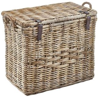 Kobolo Aufbewahrungskorb Universalkorb aus Rattan mit Deckel, Griffen und Lederriemen (Einzelstück, 1 St, 1 Stück), Ordnungssystem mit viel Stauraum