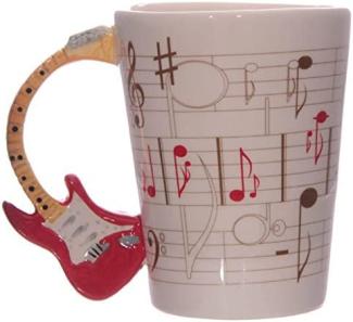 1x Puckator Keramik Tasse mit Noten und Gitarrenhenkel von Ted Smith Farbenauswahl nach Zufallsprinzip