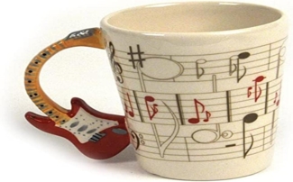 1x Puckator Keramik Tasse mit Noten und Gitarrenhenkel von Ted Smith Farbenauswahl nach Zufallsprinzip